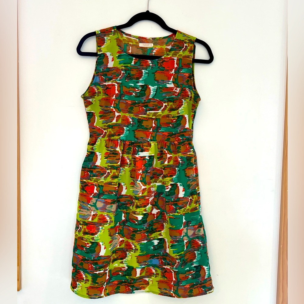 Anthropologie Tulle XS dress Abstract colorful sleeveless lined skirt pockets